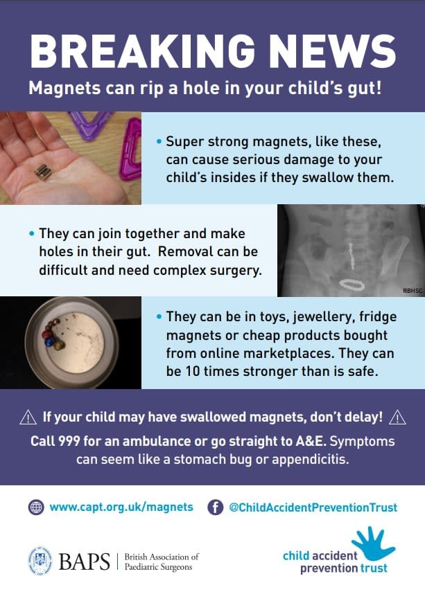magnets safety poster from child accident prevention trust